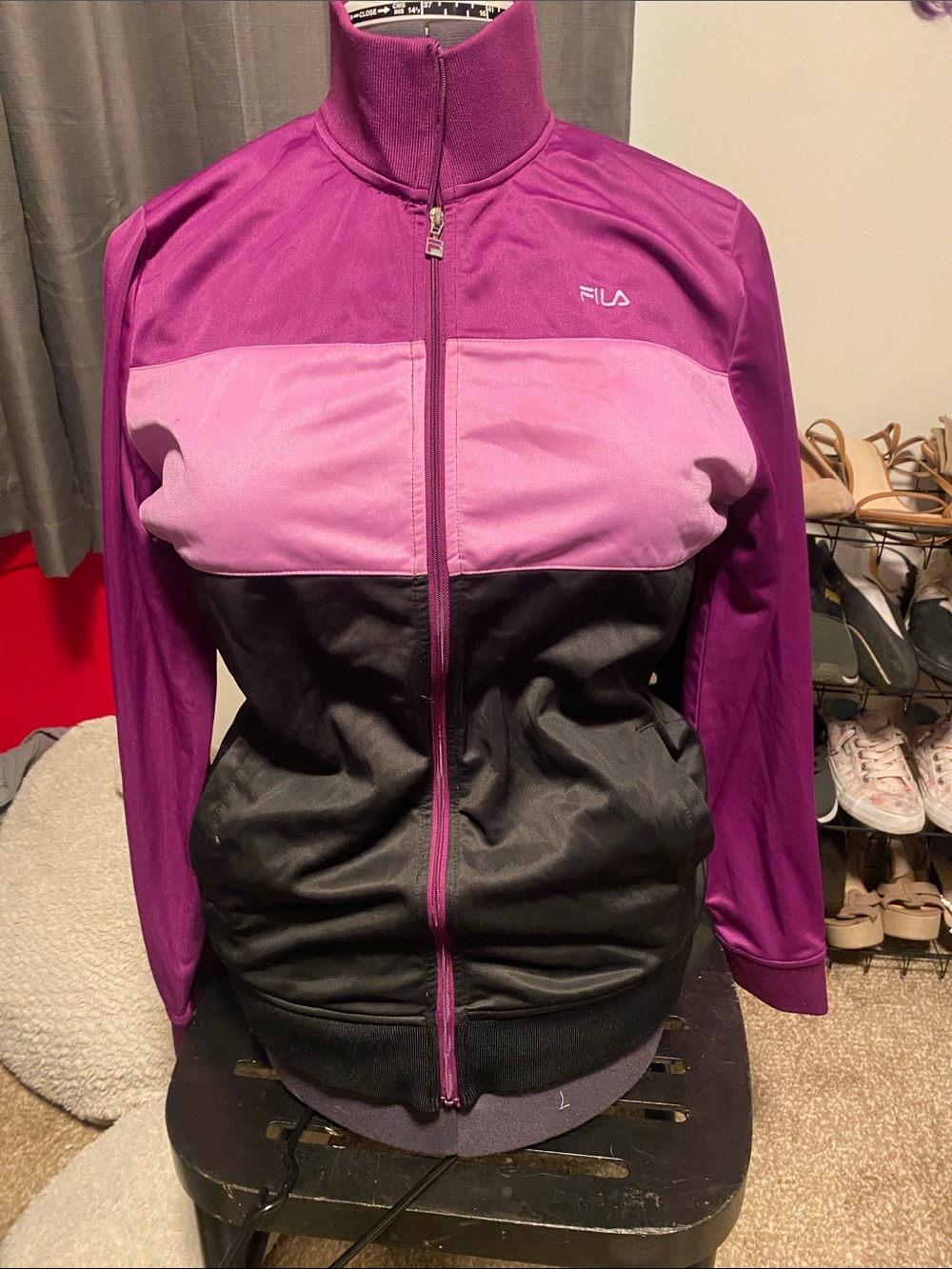 FILA Purple, Light Pink & Black Colorblock Bomber Jacket